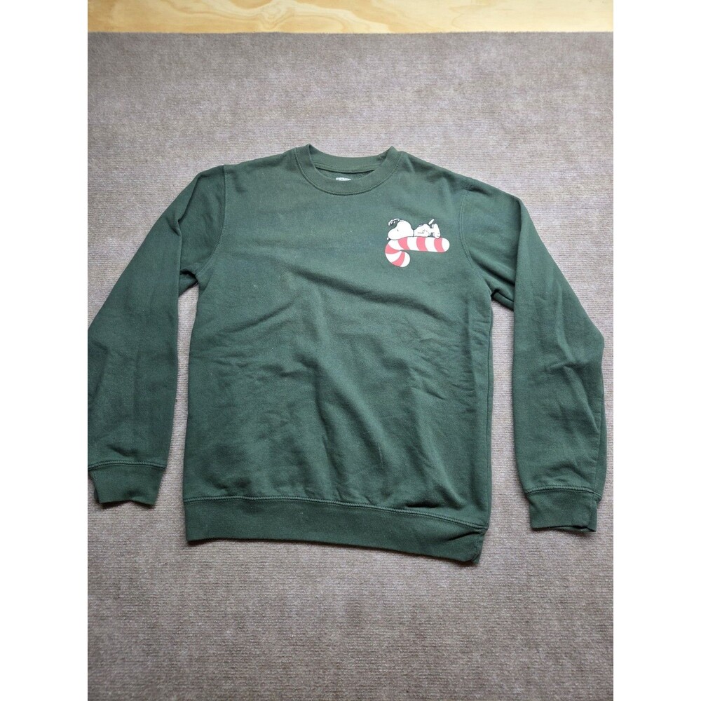 Peanuts Sweatshirt Small Green Snoopy Candy Cane Christmas Crewneck Holiday
